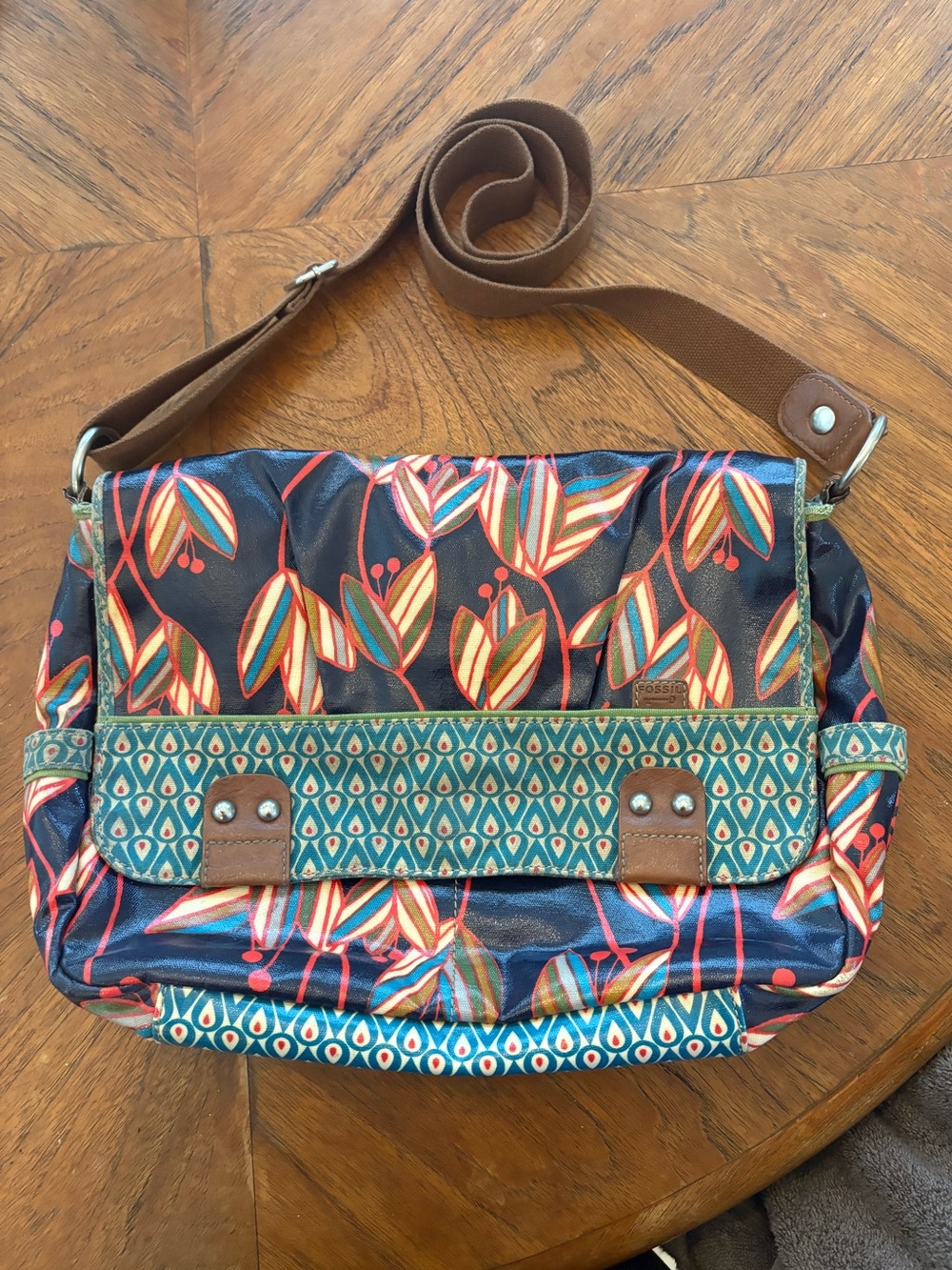 Fossil Vinyl Canvas Mixed Print Tote Bag